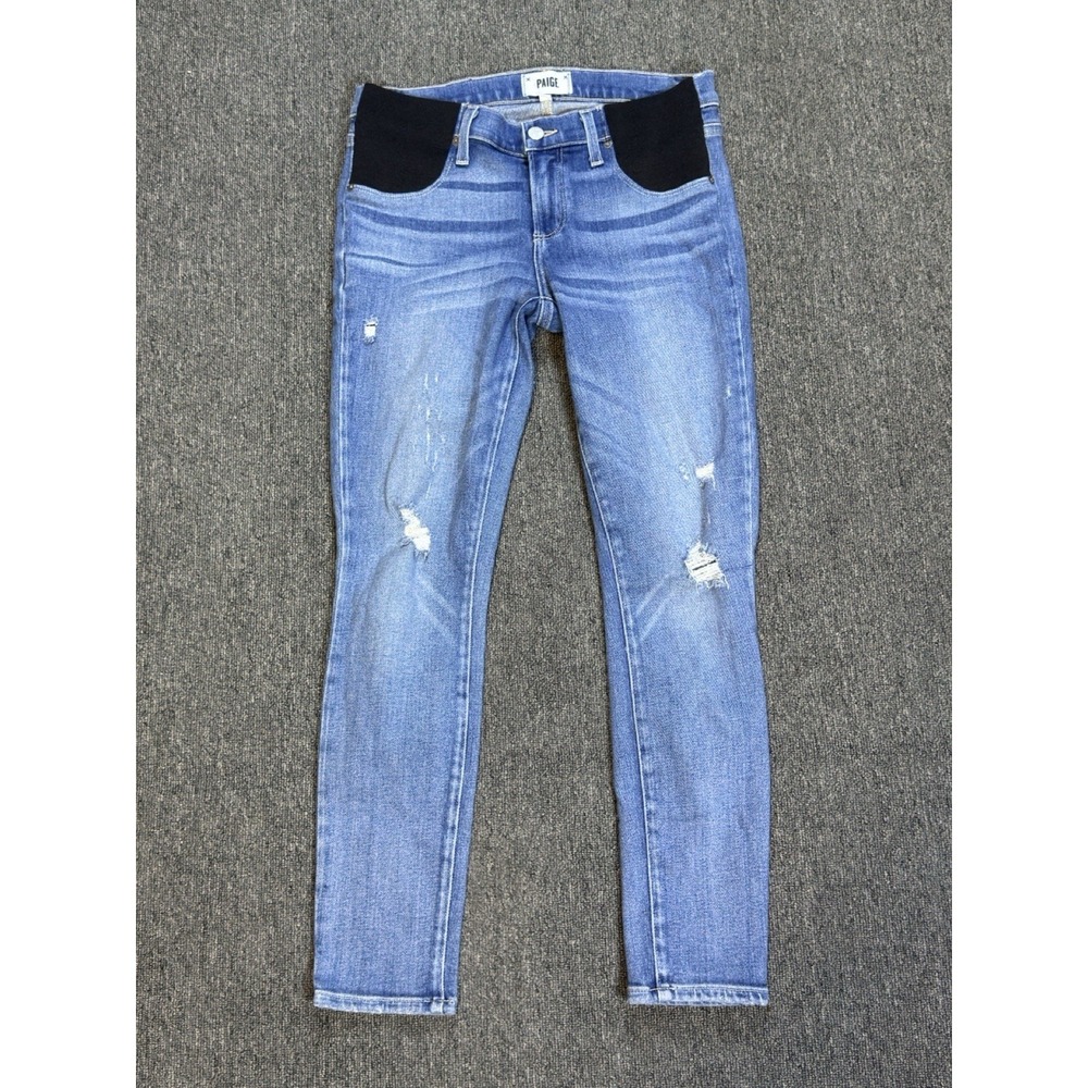 Paige Verdugo Ankle‎ Maternity Jeans Women's Sz 27 Blue Distressed Denim Stretch